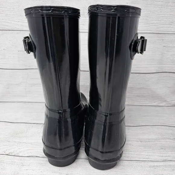Hunter Original Short Rain Boots Womens Size 7‎ Black Gloss