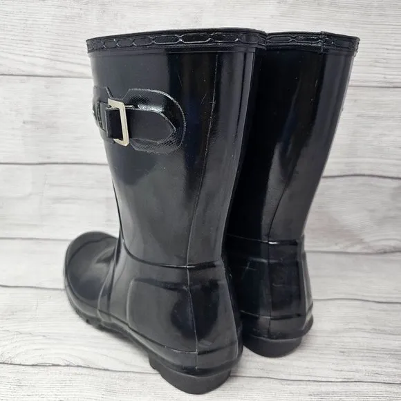 Hunter Original Short Rain Boots Womens Size 7‎ Black Gloss