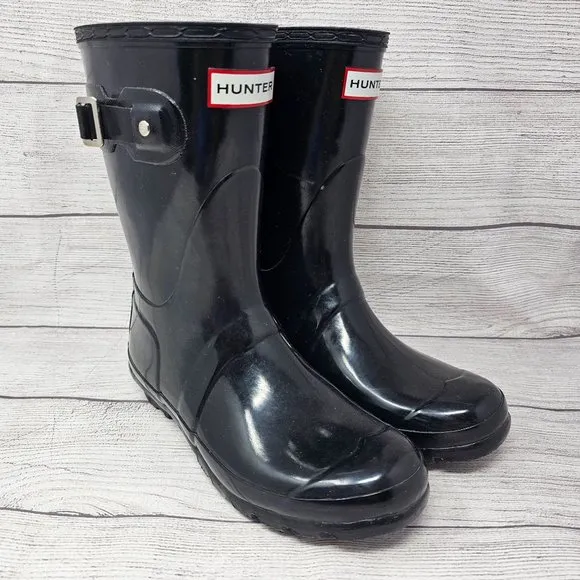 Hunter Original Short Rain Boots Womens Size 7‎ Black Gloss