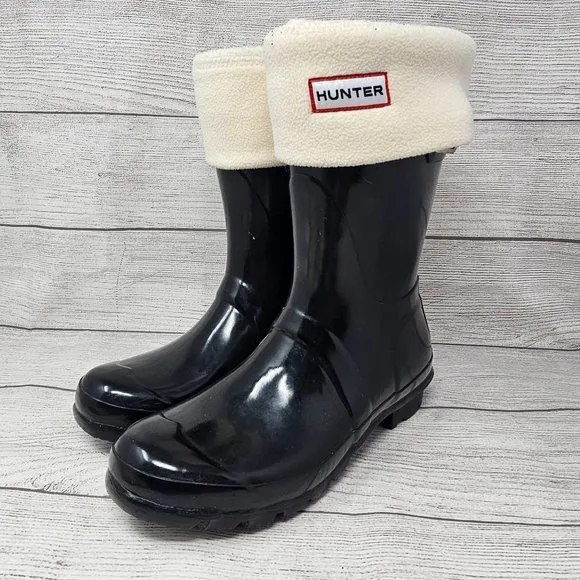 Hunter Original Short Rain Boots Womens Size 7‎ Black Gloss