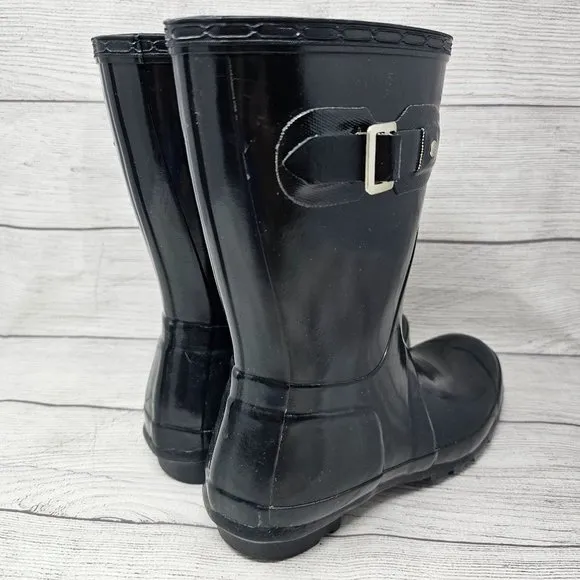 Hunter Original Short Rain Boots Womens Size 7‎ Black Gloss