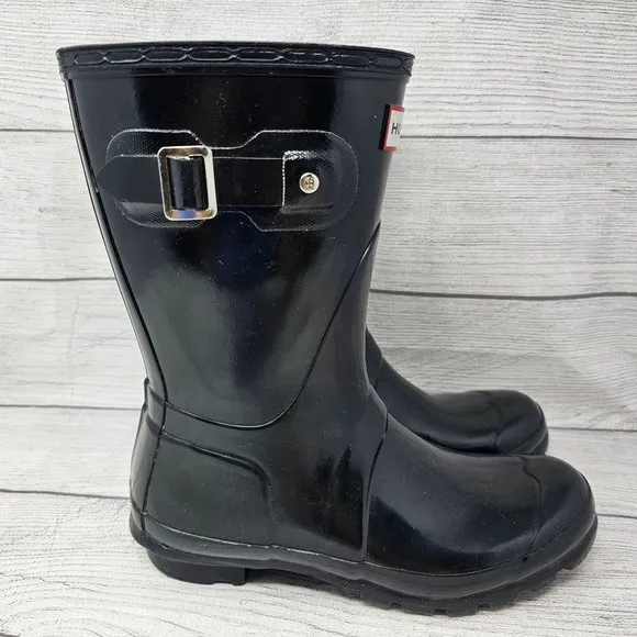 Hunter Original Short Rain Boots Womens Size 7‎ Black Gloss