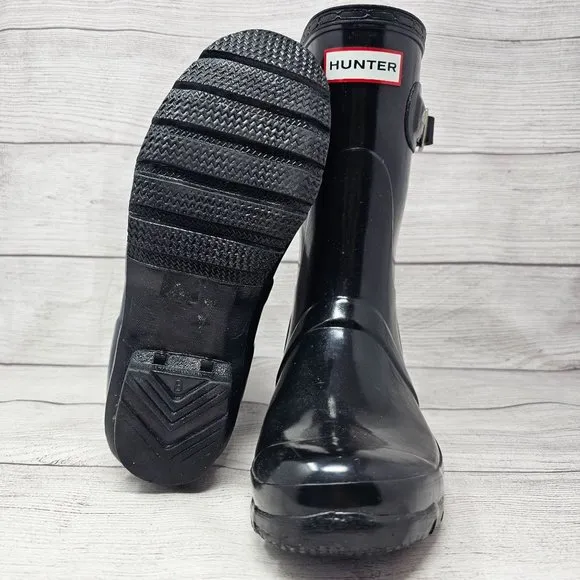 Hunter Original Short Rain Boots Womens Size 7‎ Black Gloss