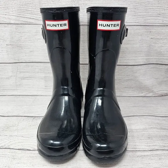 Hunter Original Short Rain Boots Womens Size 7‎ Black Gloss