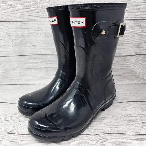 Hunter Original Short Rain Boots Womens Size 7‎ Black Gloss