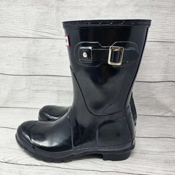 Hunter Original Short Rain Boots Womens Size 7‎ Black Gloss