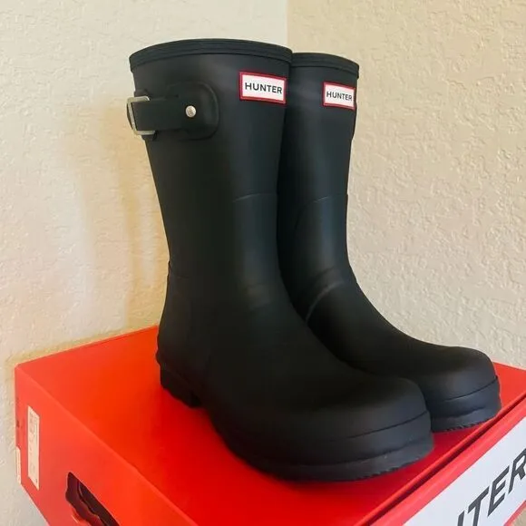 HUNTER Original Short Waterproof Rain Boot, Rubber Black, Size 11, NWT