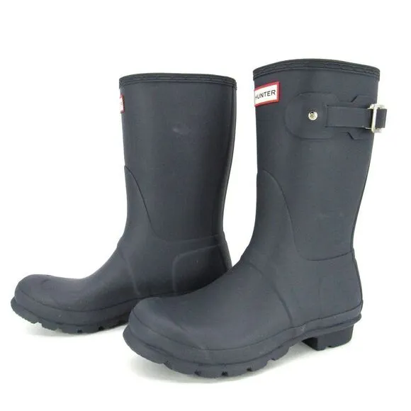HUNTER Original Short Waterproof Rain Boots in Navy SZ 6