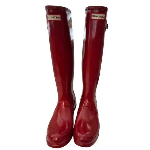 Hunter Original Tall Gloss Rain Boots Military Red Size 8