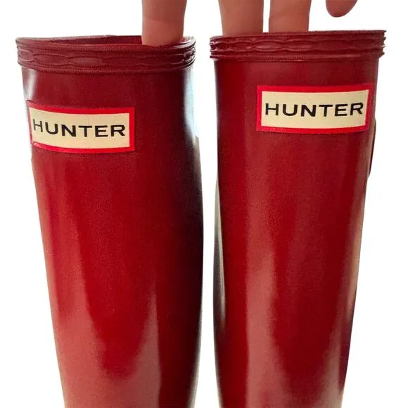 Hunter Original Tall Gloss Rain Boots Military Red Size 8