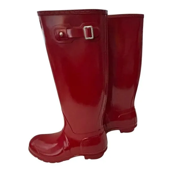 Hunter Original Tall Gloss Rain Boots Military Red Size 8
