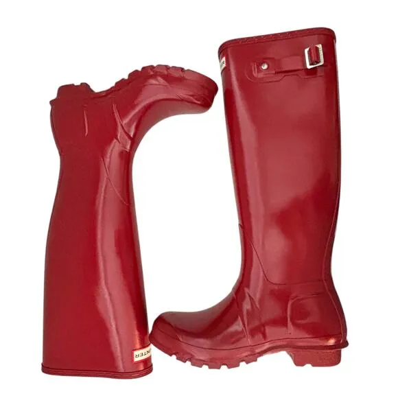 Hunter Original Tall Gloss Rain Boots Military Red Size 8