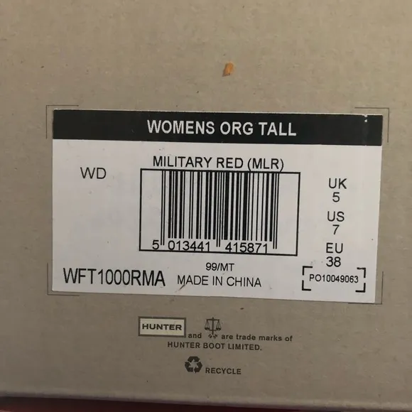 Hunter Original Tall Red Rain Boots NIB