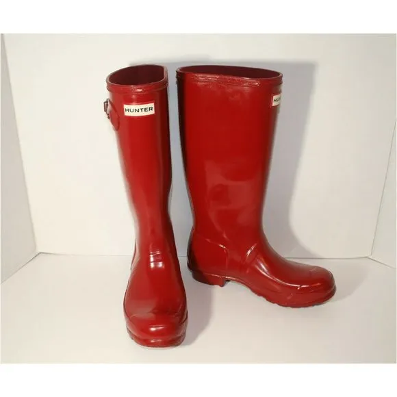 Hunter Red Original Tall Gloss Rain Water Boots SZ: 5 - 6  Youth
