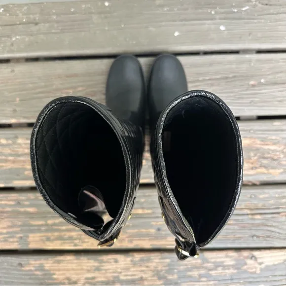 Hunter‎ Refined Gloss Quilted Tall Rain Boots Black Knee High Waterproof Women 6