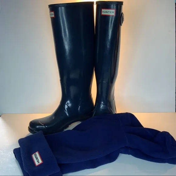 Hunter Tall Gloss Rain Boots &amp; Boot Socks 16&quot; #L1