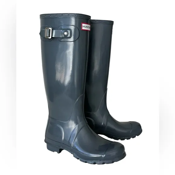 Hunter Tall Military Glossy Rain Boots dark grey 7