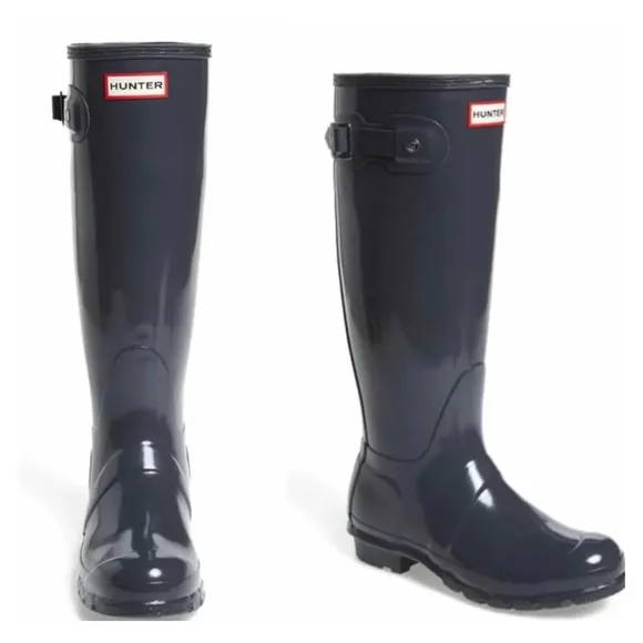 Hunter Tall Military Glossy Rain Boots dark grey 7