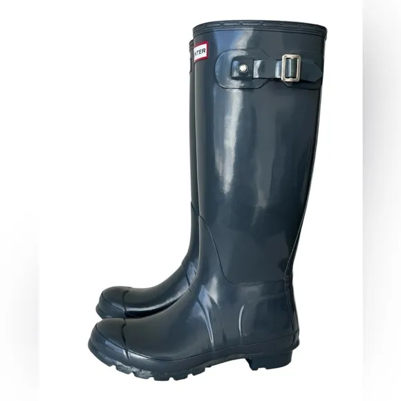 Hunter Tall Military Glossy Rain Boots dark grey 7