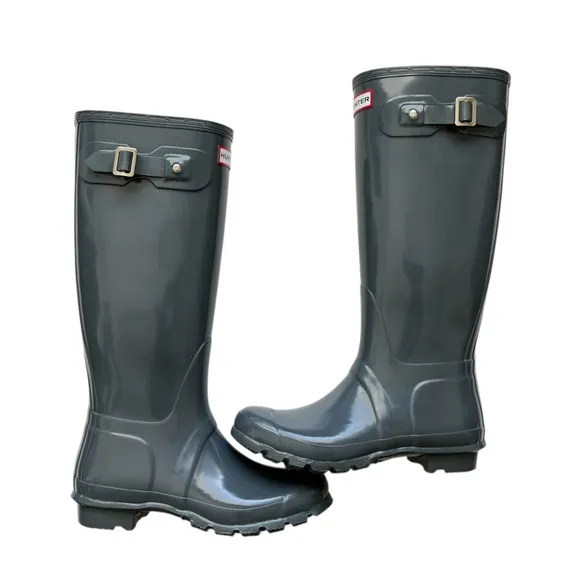 Hunter Tall Military Glossy Rain Boots dark grey 7