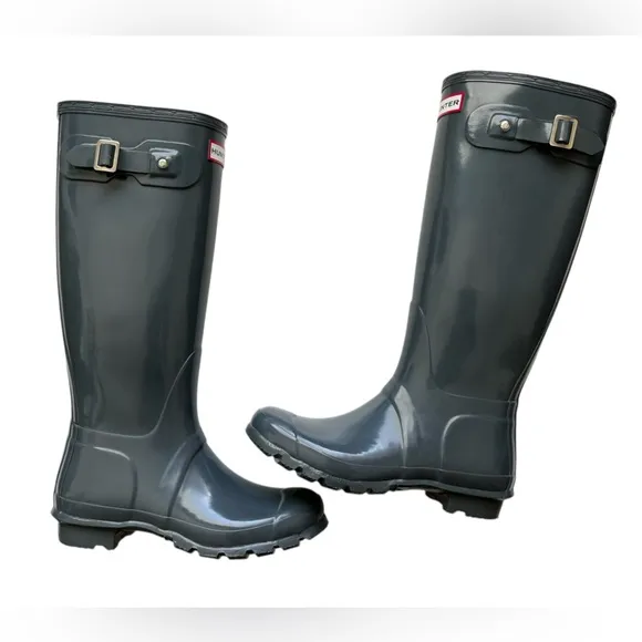 Hunter Tall Military Glossy Rain Boots dark grey 7
