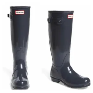 Hunter Tall Military Glossy Rain Boots dark grey 7