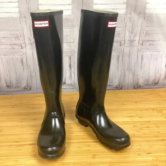 Hunter Women's Original Tall Gloss Rain Boots Black 7M/8F