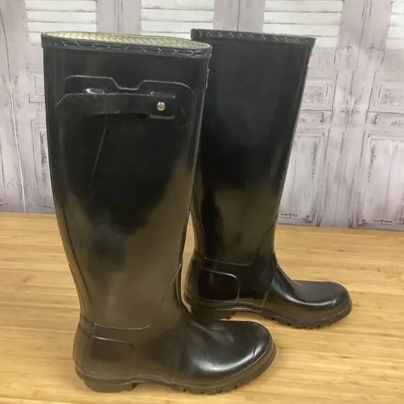 Hunter Women's Original Tall Gloss Rain Boots Black 7M/8F