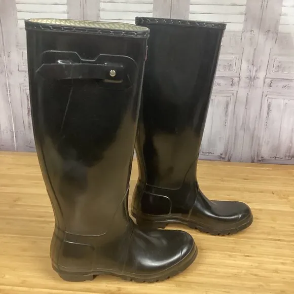Hunter Women's Original Tall Gloss Rain Boots Black 7M/8F