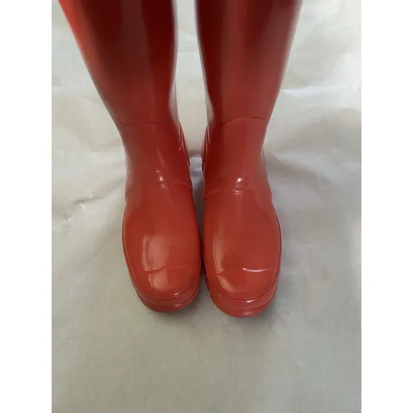 Hunter Womens Original Tall Gloss Rain Boots Bright Orange Size 7m/8f  EUC