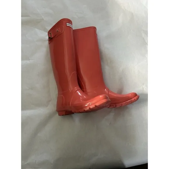 Hunter Womens Original Tall Gloss Rain Boots Bright Orange Size 7m/8f  EUC