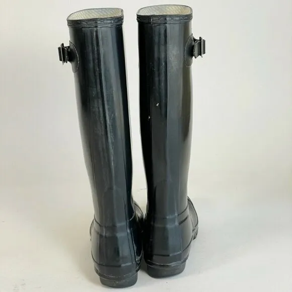 Hunter Womens Original Tall Gloss Wellington Rubber Rain Boots Black 5 M W23616