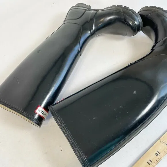 Hunter Womens Original Tall Gloss Wellington Rubber Rain Boots Black 5 M W23616
