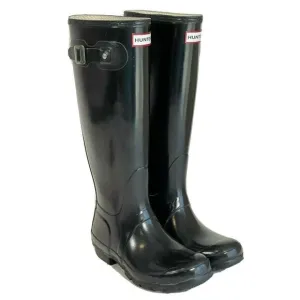 Hunter Womens Original Tall Gloss Wellington Rubber Rain Boots Black 5 M W23616