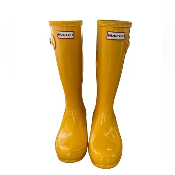 Hunter Yellow Rain Boots tall hunter rain boots girls size 5 women’s size 7