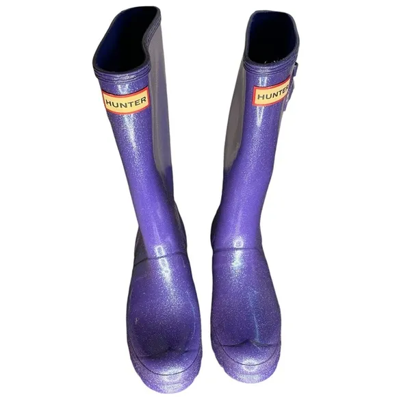 Hunter‎ Youth Classic Tall Rain Boots Starcloud Glitter Top Buckle Size B5/G6
