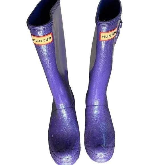 Hunter‎ Youth Classic Tall Rain Boots Starcloud Glitter Top Buckle Size B5/G6