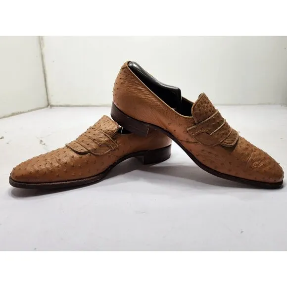 Hutton North Hampton Lefcourt Full Quill Slip On Loafers #46509 Tan Size 8.5