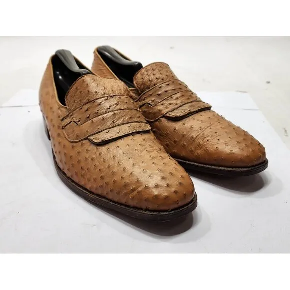 Hutton North Hampton Lefcourt Full Quill Slip On Loafers #46509 Tan Size 8.5
