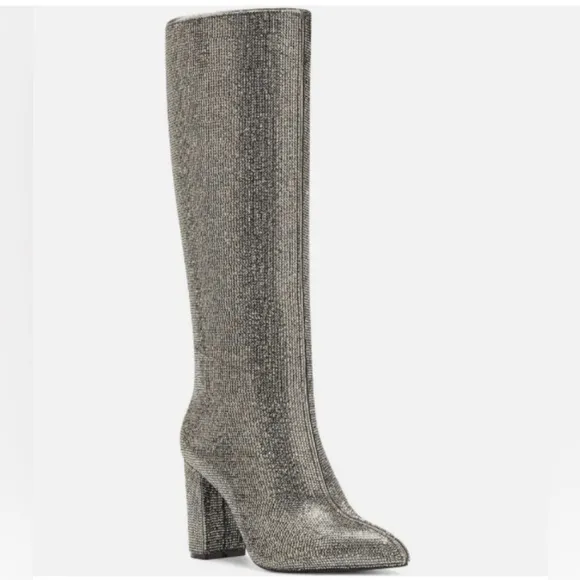 INC International Concepts PAITON 2 Tall Rhinestone Boots PEWTER
