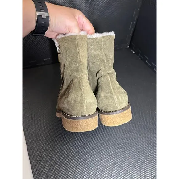 Italeau‎ Waterproof Fiorella Shearling Booties Dark Green Shoes Size 8
