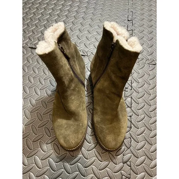 Italeau‎ Waterproof Fiorella Shearling Booties Dark Green Shoes Size 8