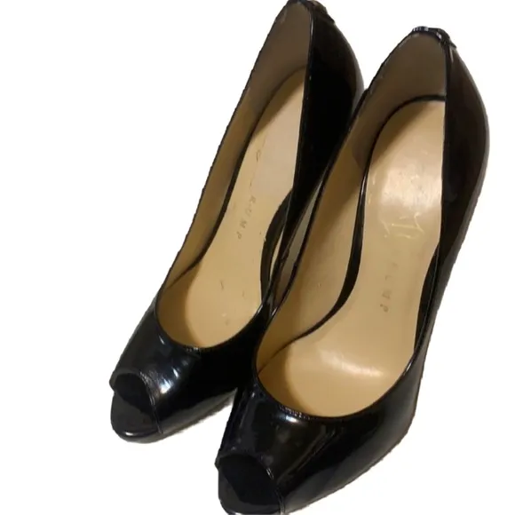 IVANKA TRUMP PEEP TOE BLACK HEELS PUMPS PATENT LEATHER SZ 5