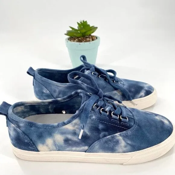 J Crew Crinkle Tie-Dyed Navy and White Sneakers Size 7