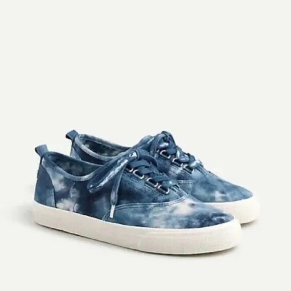 J Crew Crinkle Tie-Dyed Navy and White Sneakers Size 7