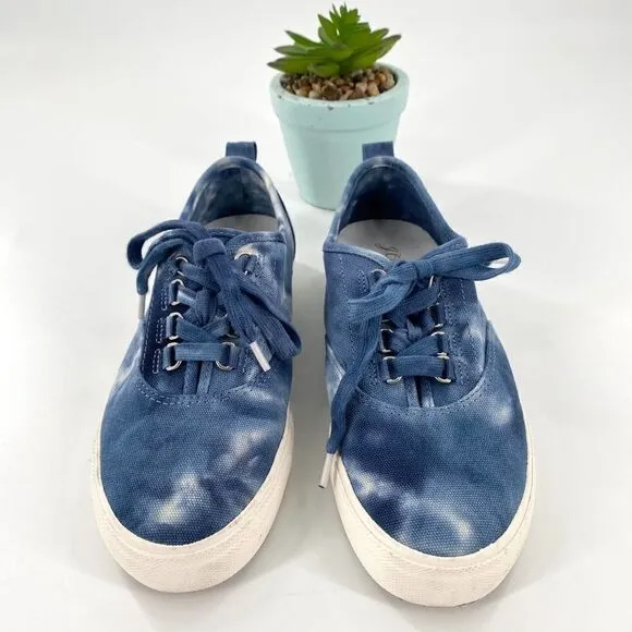 J Crew Crinkle Tie-Dyed Navy and White Sneakers Size 7