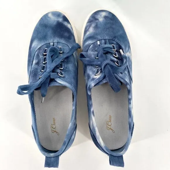 J Crew Crinkle Tie-Dyed Navy and White Sneakers Size 7