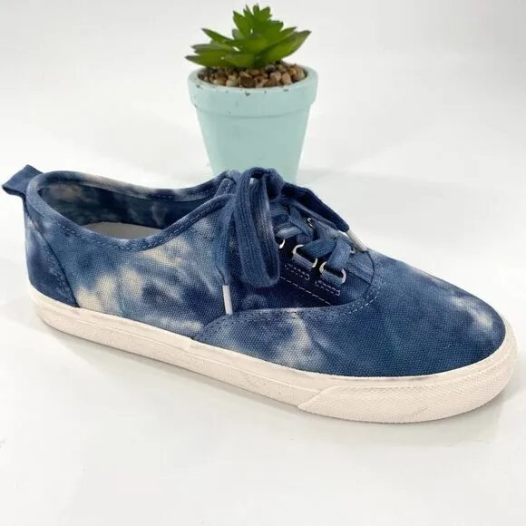 J Crew Crinkle Tie-Dyed Navy and White Sneakers Size 7