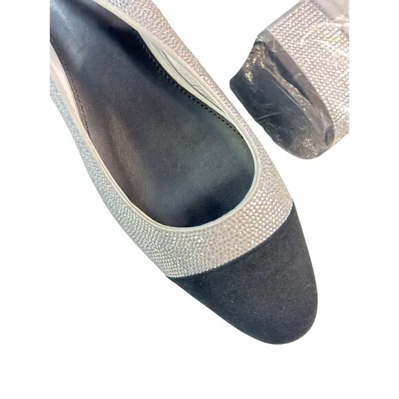 J Crew Rhinestone low-heel slingbacks Black Silver NIB New 9.5 $138