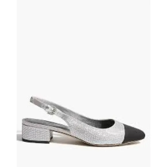 J Crew Rhinestone low-heel slingbacks Black Silver NIB New 9.5 $138